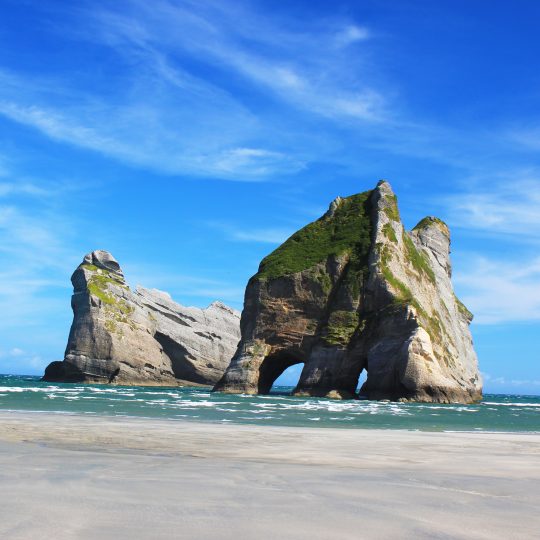 Archway Islands at Wharariki Beach in northern Golden Bay, New Zealand